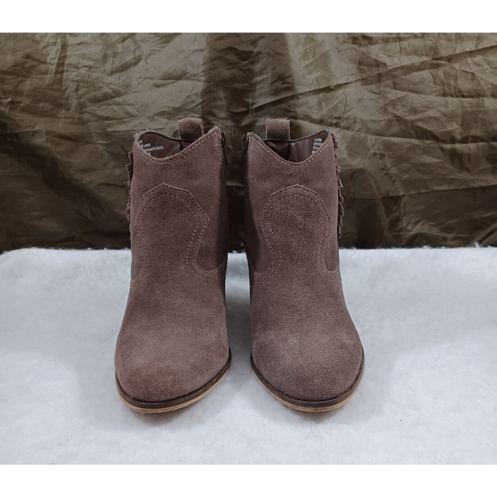 Steve Madden Ohio Leather Ankle Boots Booties Fringe Cut Taupe Women US 8M USED